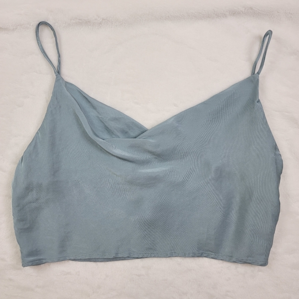 Urban Outfitters Silvery Blue Silky Crop C…